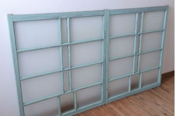 アンティークペイント　すり・ダイヤガラス入り!ガラス戸2枚セット(窓)(2)