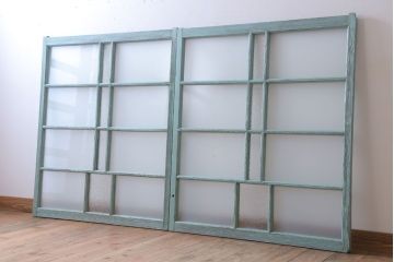 アンティークペイント　すり・ダイヤガラス入り!ガラス戸2枚セット(窓)(2)