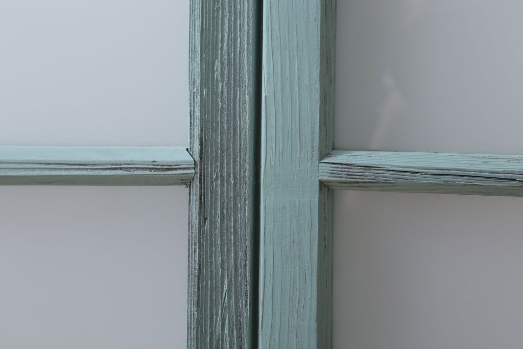 アンティークペイント　すり・ダイヤガラス入り!ガラス戸2枚セット(窓)(2)