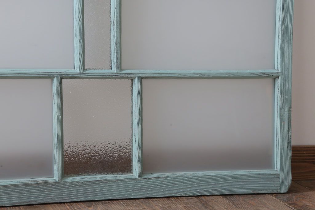 アンティークペイント　すり・ダイヤガラス入り!ガラス戸2枚セット(窓)(2)