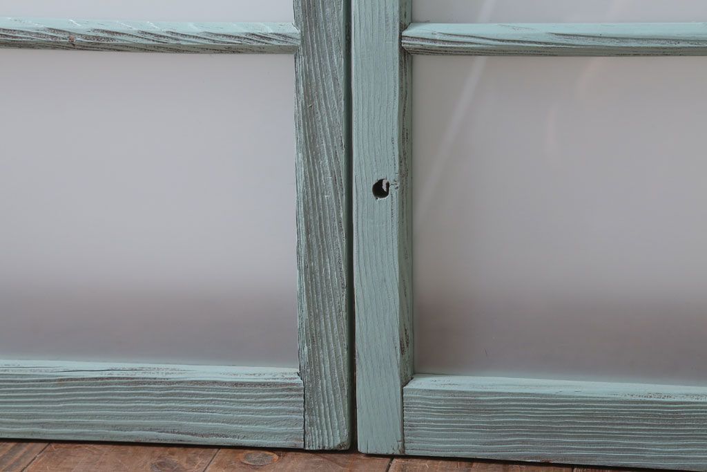 アンティークペイント　すり・ダイヤガラス入り!ガラス戸2枚セット(窓)(2)