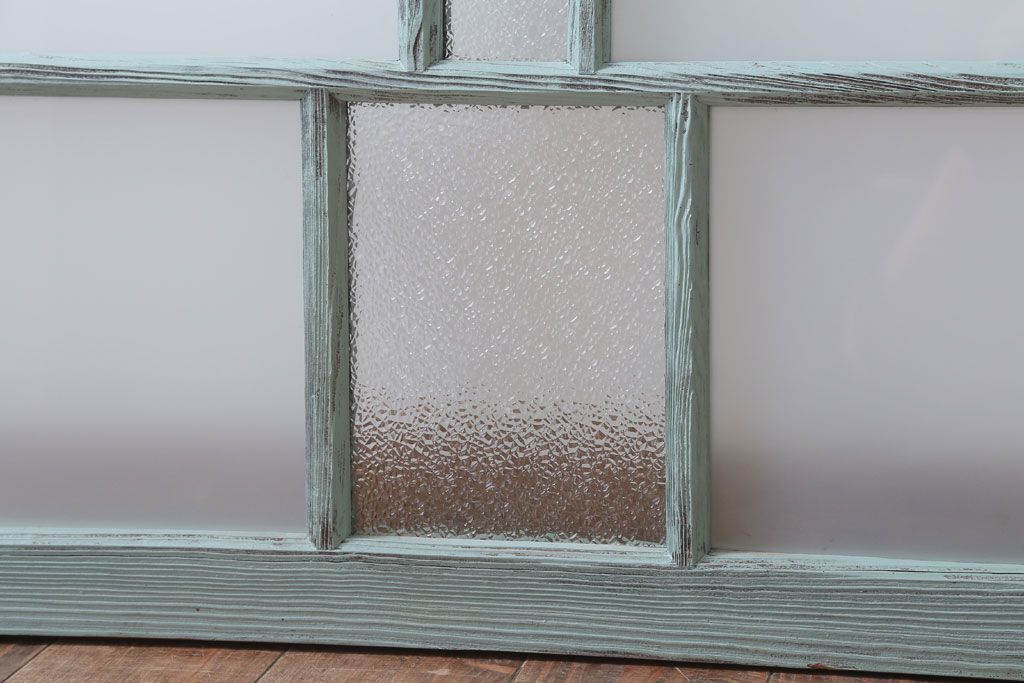 アンティークペイント　すり・ダイヤガラス入り!ガラス戸2枚セット(窓)(2)