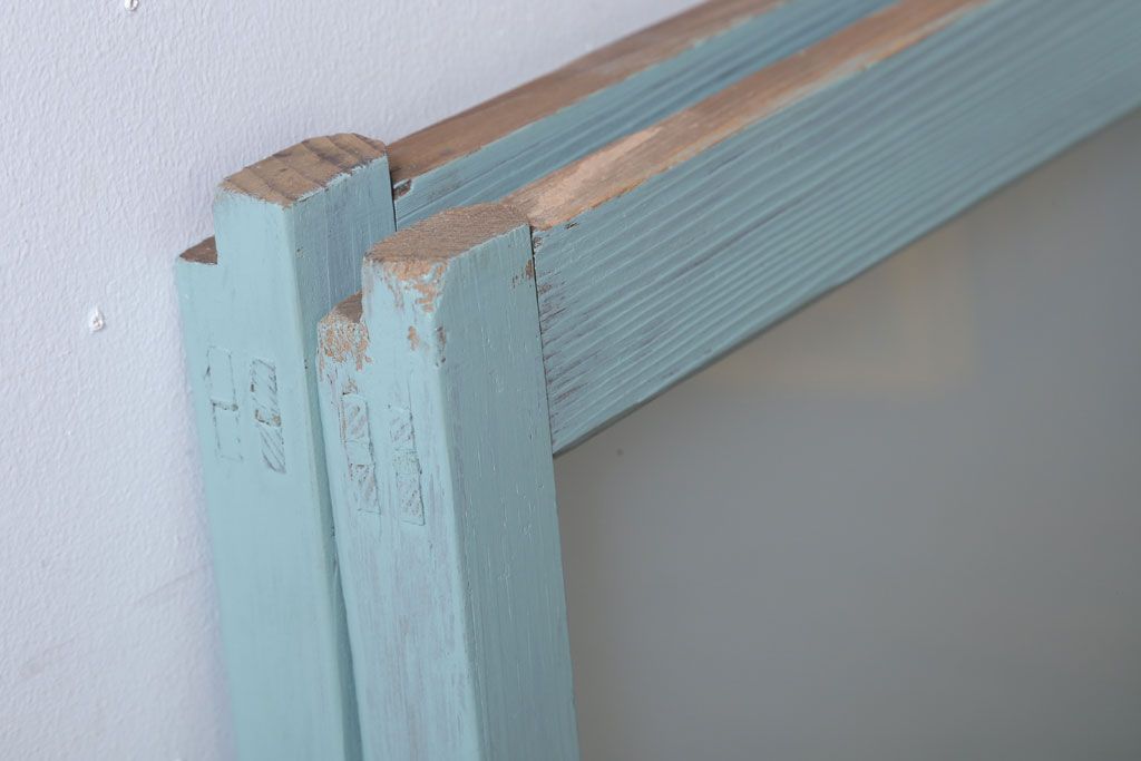 アンティークペイント　すり・ダイヤガラス入り!ガラス戸2枚セット(窓)(2)