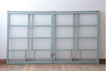 アンティークペイント　すり・ダイヤガラス入り!ガラス戸2枚セット(窓)(2)