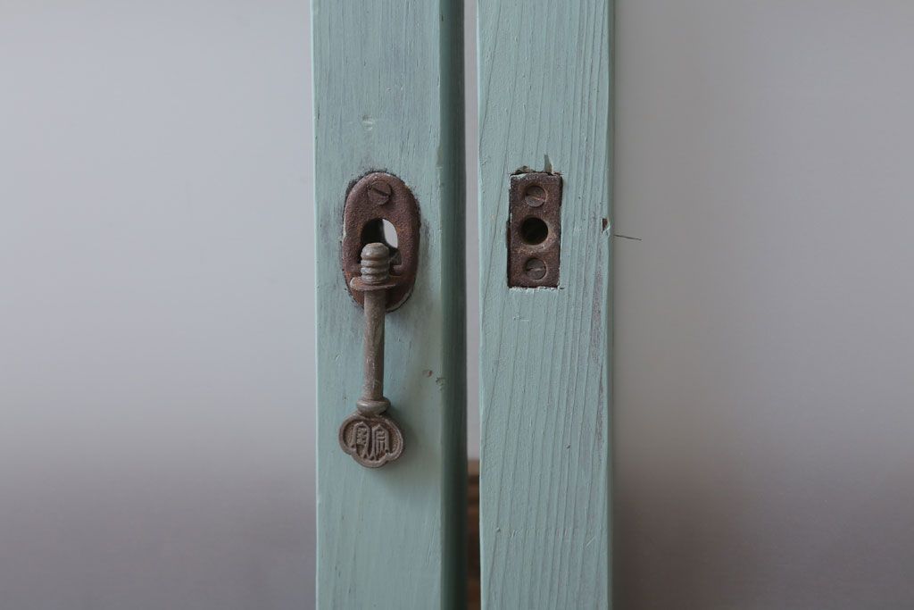 アンティークペイント　すり・ダイヤガラス入り!ガラス戸2枚セット(窓)(2)