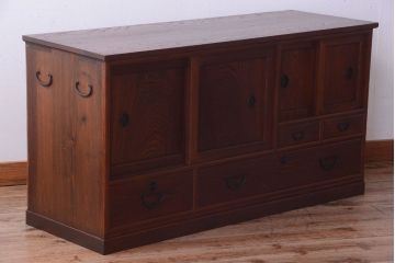 アンティーク家具　和製アンティーク　前面欅材!上質な時代箪笥ローボード(1)