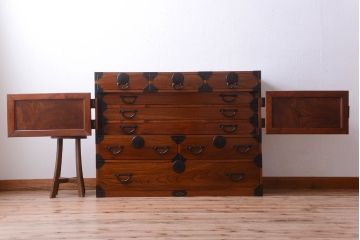 アンティーク家具　古民具・骨董　大正期　前面欅材!変わり型仙台箪笥