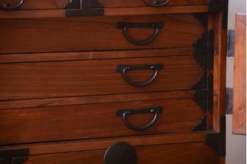 アンティーク家具　古民具・骨董　大正期　前面欅材!変わり型仙台箪笥