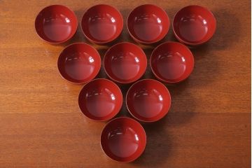 アンティーク　昭和十四年　輪島朱塗　桐蒔絵木製椀10客(1)