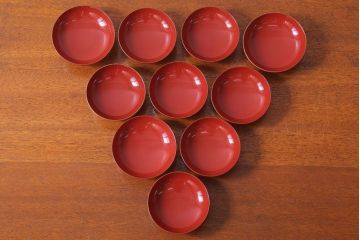 アンティーク　昭和十四年　輪島朱塗　桐蒔絵木製椀10客(1)