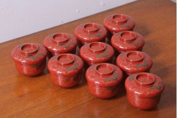 アンティーク雑貨　アンティーク　昭和十四年　輪島朱塗　桐蒔絵木製椀10客(2)