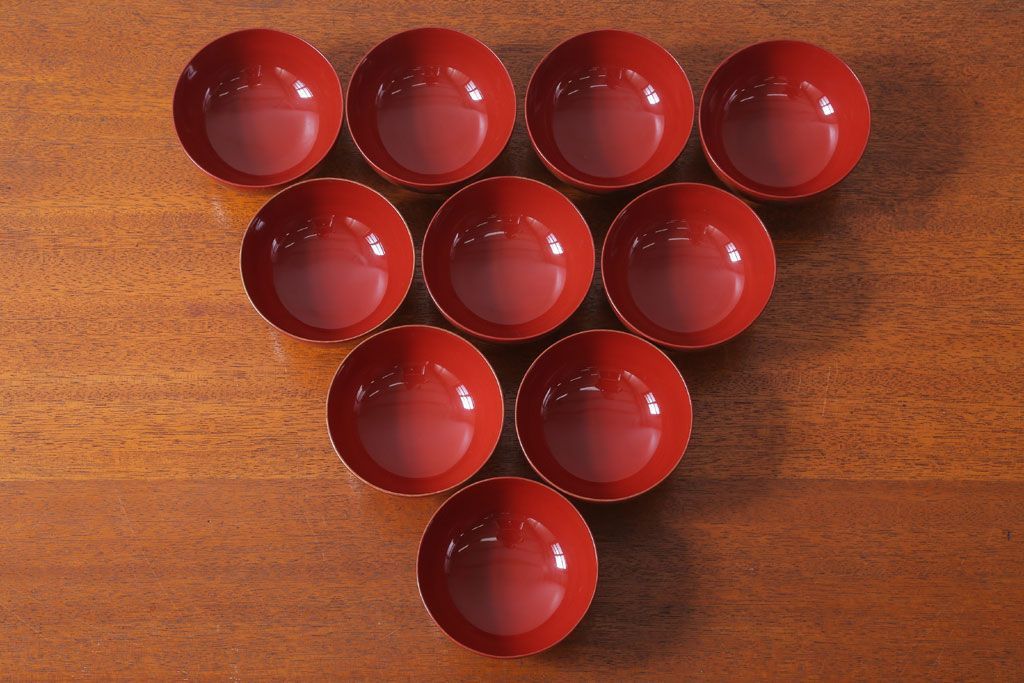 アンティーク　昭和十四年　輪島朱塗　桐蒔絵木製椀10客(3)
