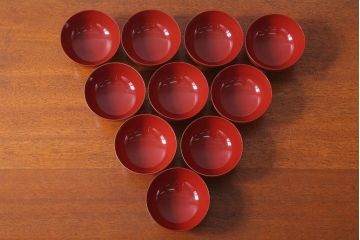 アンティーク　昭和十四年　輪島朱塗　桐蒔絵木製椀10客(3)