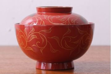 アンティーク　昭和十四年　輪島朱塗　桐蒔絵木製椀10客(3)