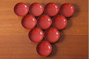 アンティーク　昭和十四年　輪島朱塗　桐蒔絵木製椀10客(3)