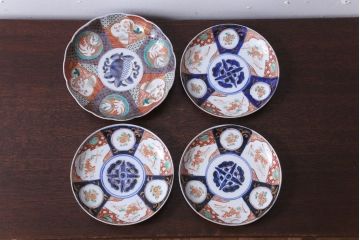 古民具・骨董　幕末〜明治　色絵七寸皿など4枚セット(伊万里)