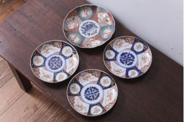 古民具・骨董　幕末〜明治　色絵七寸皿など4枚セット(伊万里)