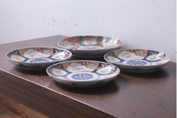 古民具・骨董　幕末〜明治　色絵七寸皿など4枚セット(伊万里)
