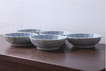 アンティーク雑貨　古民具・骨董　江戸後期　成化年製　微塵唐草なます皿5枚セット