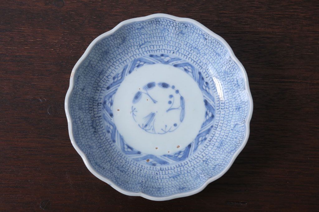 アンティーク雑貨　古民具・骨董　江戸後期　成化年製　微塵唐草なます皿5枚セット