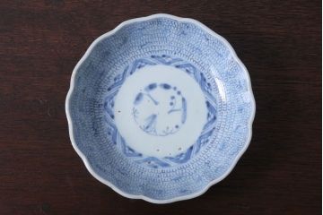 アンティーク雑貨　古民具・骨董　江戸後期　成化年製　微塵唐草なます皿5枚セット