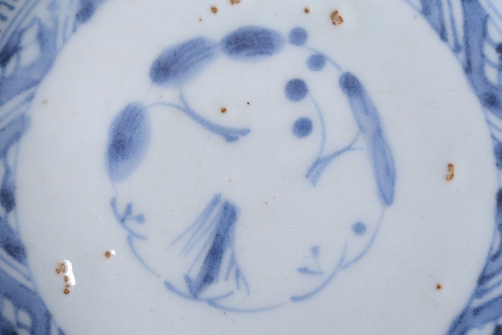 アンティーク雑貨　古民具・骨董　江戸後期　成化年製　微塵唐草なます皿5枚セット