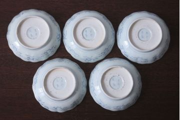 アンティーク雑貨　古民具・骨董　江戸後期　成化年製　微塵唐草なます皿5枚セット