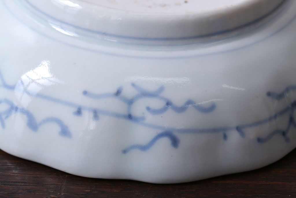 アンティーク雑貨　古民具・骨董　江戸後期　成化年製　微塵唐草なます皿5枚セット