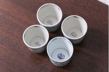 アンティーク雑貨　古民具・骨董　江戸後期　染付　雲龍図　蕎麦猪口4客セット