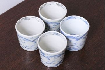 アンティーク雑貨　古民具・骨董　江戸後期　染付　雲龍図　蕎麦猪口4客セット
