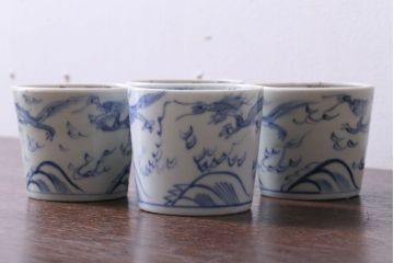 アンティーク雑貨　古民具・骨董　江戸後期　染付　雲龍図　蕎麦猪口4客セット