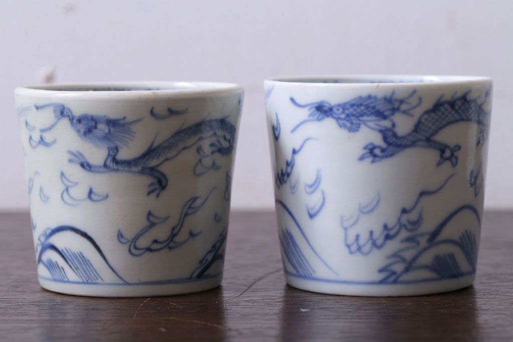 アンティーク雑貨　古民具・骨董　江戸後期　染付　雲龍図　蕎麦猪口4客セット