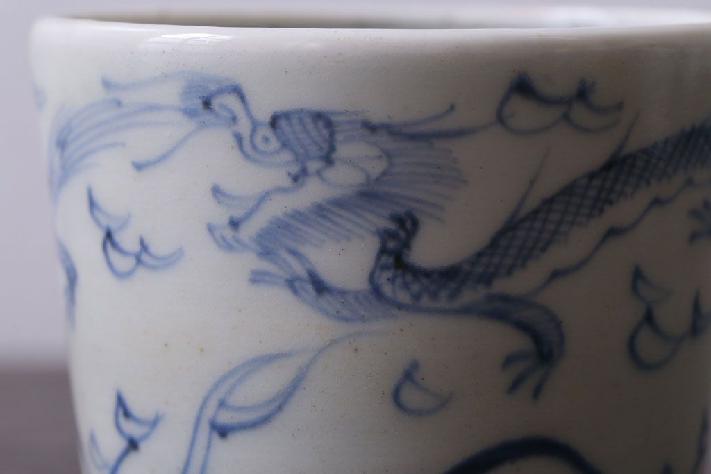 アンティーク雑貨　古民具・骨董　江戸後期　染付　雲龍図　蕎麦猪口4客セット