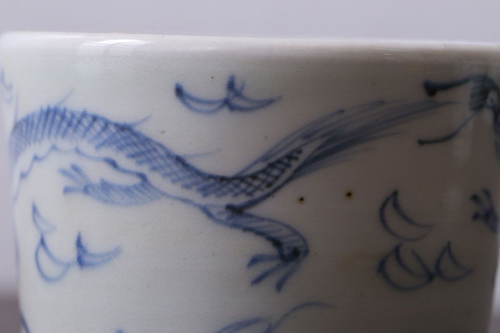 アンティーク雑貨　古民具・骨董　江戸後期　染付　雲龍図　蕎麦猪口4客セット