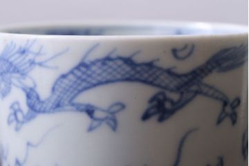 アンティーク雑貨　古民具・骨董　江戸後期　染付　雲龍図　蕎麦猪口4客セット