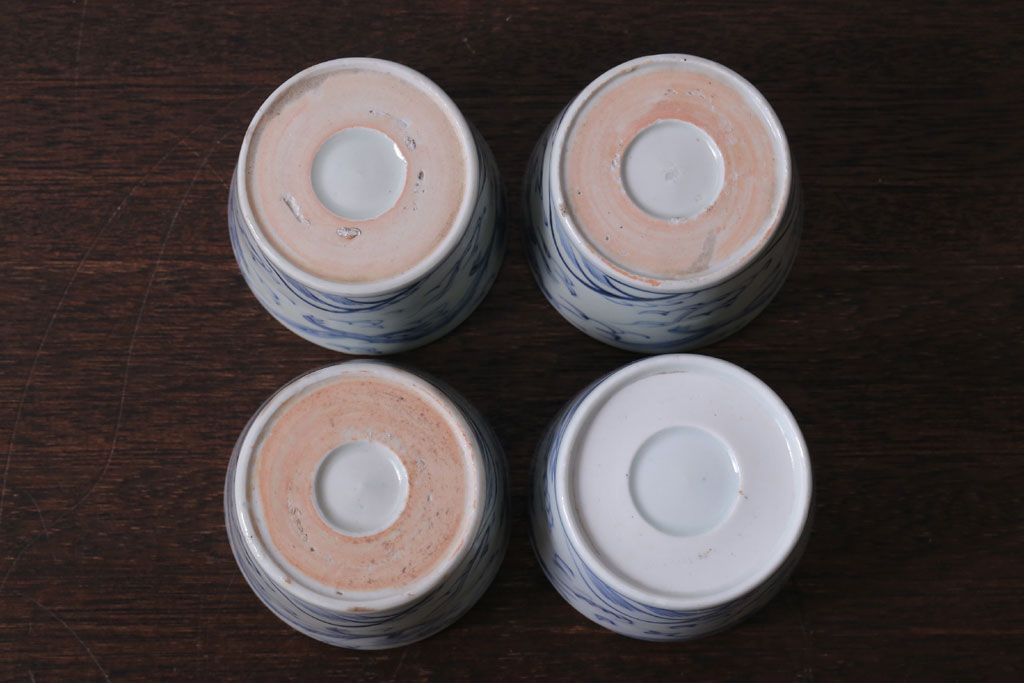 アンティーク雑貨　古民具・骨董　江戸後期　染付　雲龍図　蕎麦猪口4客セット