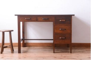 アンティーク家具　アンティーク　シンプルでおしゃれなナラ材製片袖机