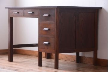 アンティーク家具　アンティーク　シンプルでおしゃれなナラ材製片袖机