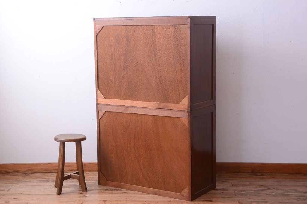 レトロ家具　アンティーク　ダイヤガラス入り!昭和レトロな2段重ねチェスト