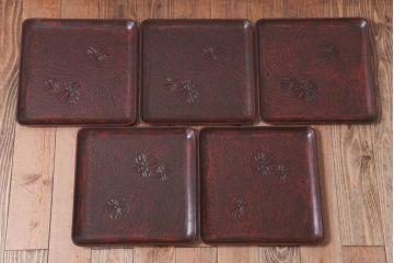 アンティーク雑貨　和製アンティーク　大正昭和初期　鎌倉彫の木製盆5枚セット