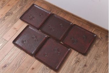 アンティーク雑貨　和製アンティーク　大正昭和初期　鎌倉彫の木製盆5枚セット