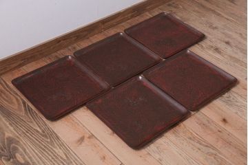 アンティーク雑貨　和製アンティーク　大正昭和初期　鎌倉彫の木製盆5枚セット