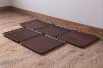 アンティーク雑貨　和製アンティーク　大正昭和初期　鎌倉彫の木製盆5枚セット