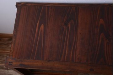 アンティーク家具　古民具・骨董　結霜ガラス入り!前面欅材の和製アンティーク収納棚