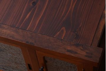 アンティーク家具　古民具・骨董　結霜ガラス入り!前面欅材の和製アンティーク収納棚