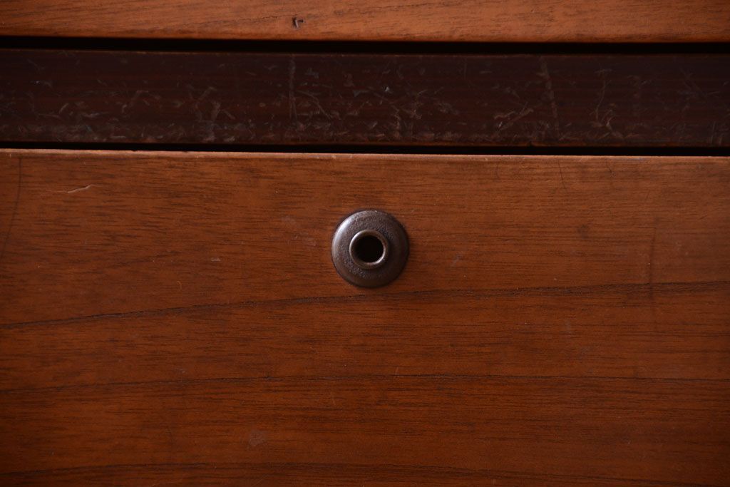 レトロ家具　昭和レトロ　結霜ガラス入り!古い木製のアンティークチェスト