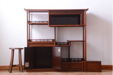 アンティーク家具　在銘　通産大臣指定伝統的工芸品　大阪唐木指物　山下雄伴作　茶棚