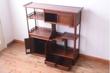 アンティーク家具　在銘　通産大臣指定伝統的工芸品　大阪唐木指物　山下雄伴作　茶棚