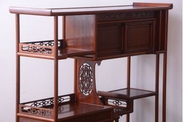アンティーク家具　在銘　通産大臣指定伝統的工芸品　大阪唐木指物　山下雄伴作　茶棚