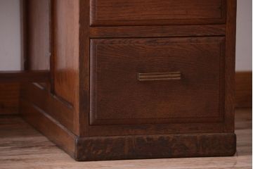 アンティーク家具　大正ロマン　透かし彫り!古いナラ材の上質な片袖机(デスク)